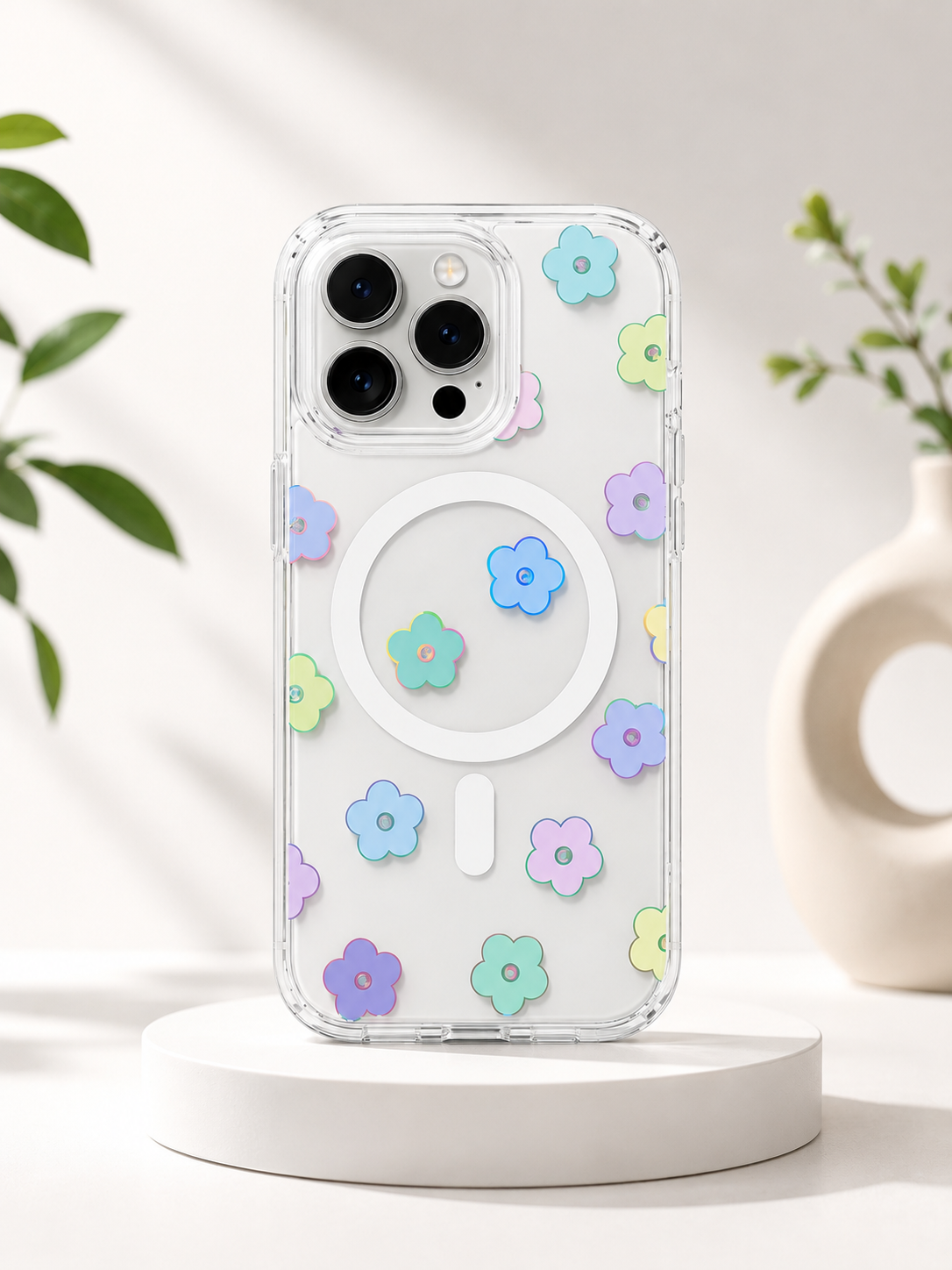 Floral Transparent Designer MagSafe Case For iPhone16 Pro Max(Multicolour)