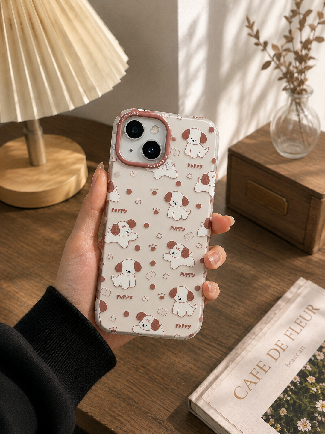 Cartoon Designer Matte Finish Case for iPhone 15(Puppy L.Brown)