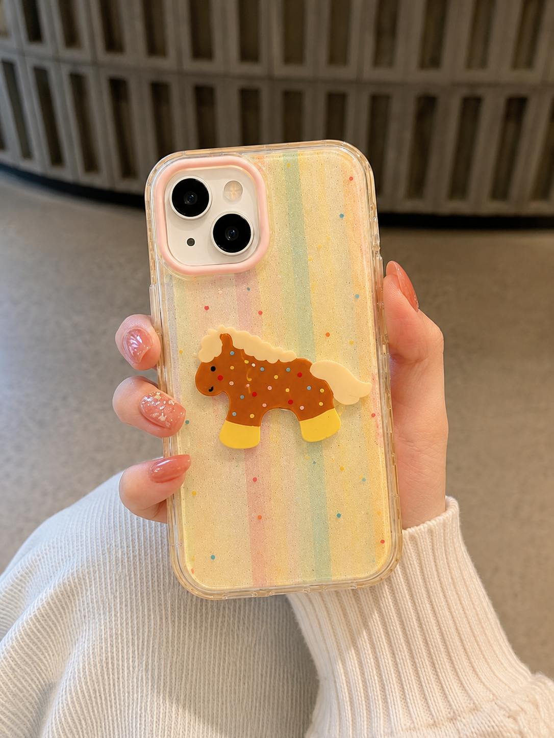 Cartoon Designer Matte Finish Case for iPhone 15(Yellow Horse)