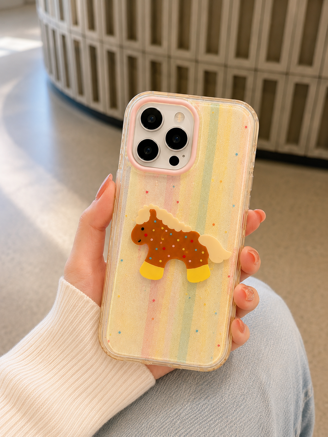 Cartoon Designer Matte Finish Case for iPhone 15 Pro Max(Yellow Horse)