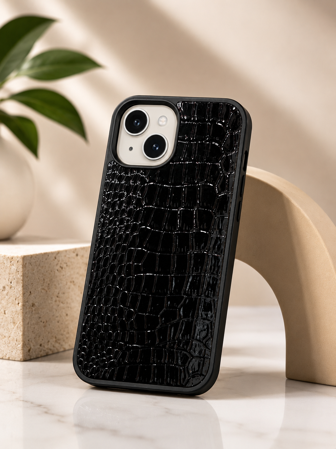 Croco Pattern PU leather Case For iPhone15(Black)