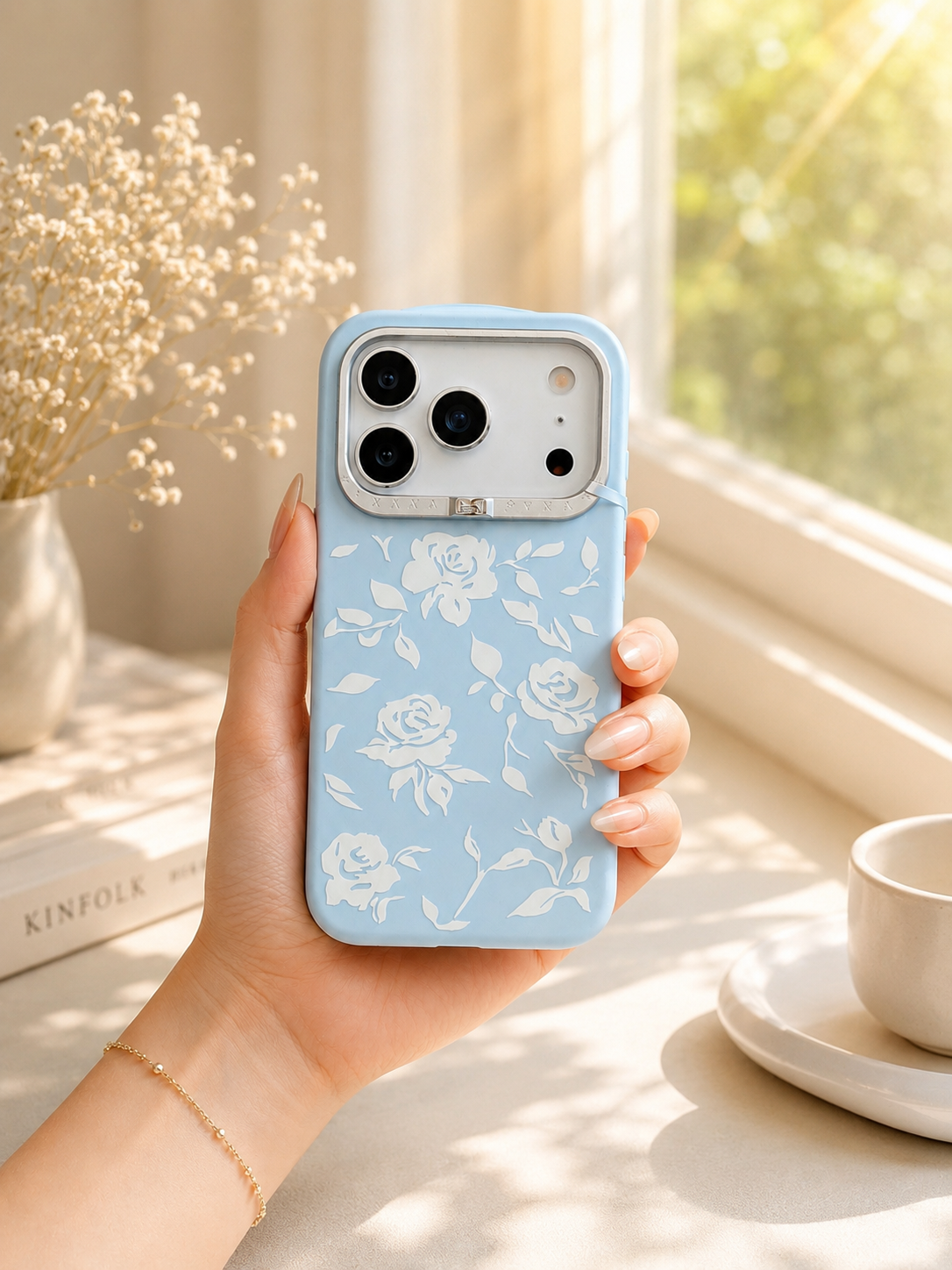 Pynana Rose Design Silicon Case For iPhone 17 pro(L.Blue)