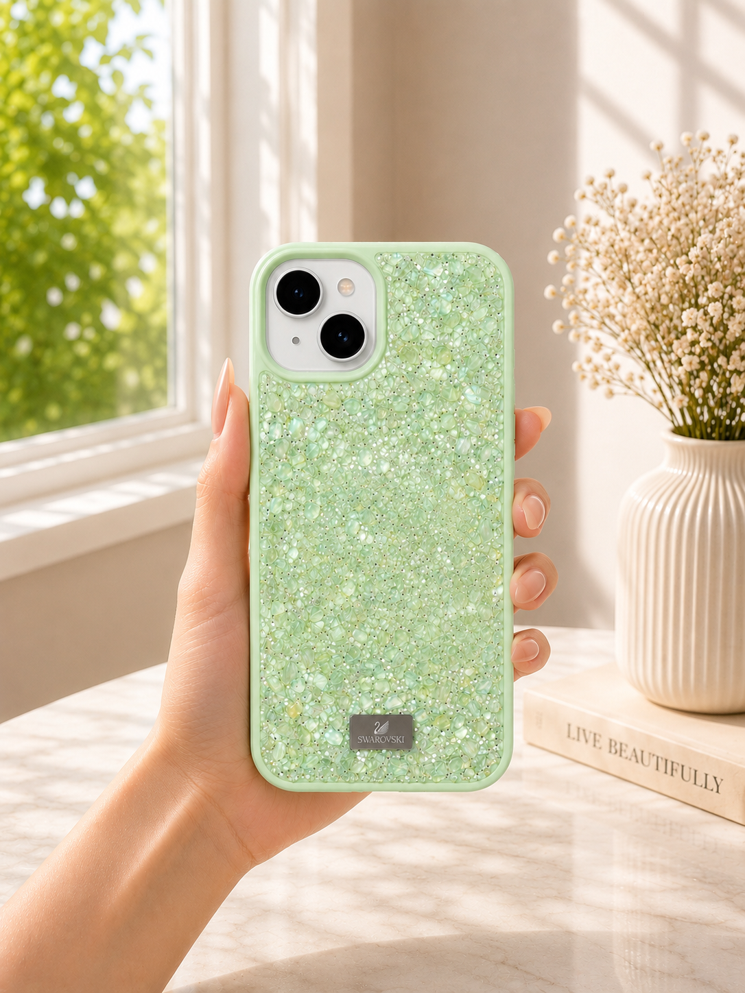 Swarovski Glitter Rhinestone Designer Case For iPhone 15(L.Green)