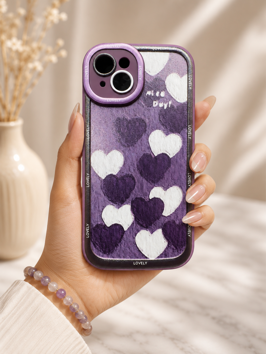 Silicon Charm Case For iPhone15 Plus (Purple Heart)
