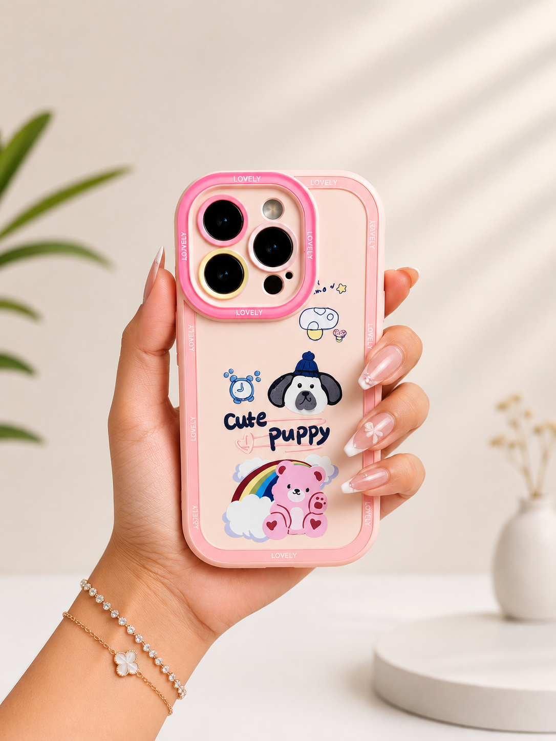 Silicon Charm Case For iPhone 15 Pro (Cute Puppy)