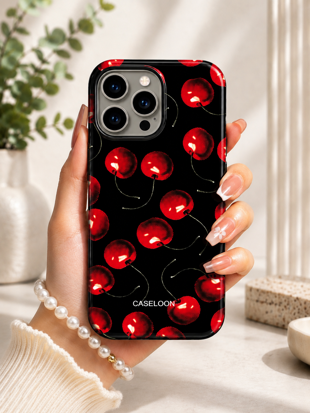 Glossy Designer Case For iPhone 15 Pro Max (Red Cherry)