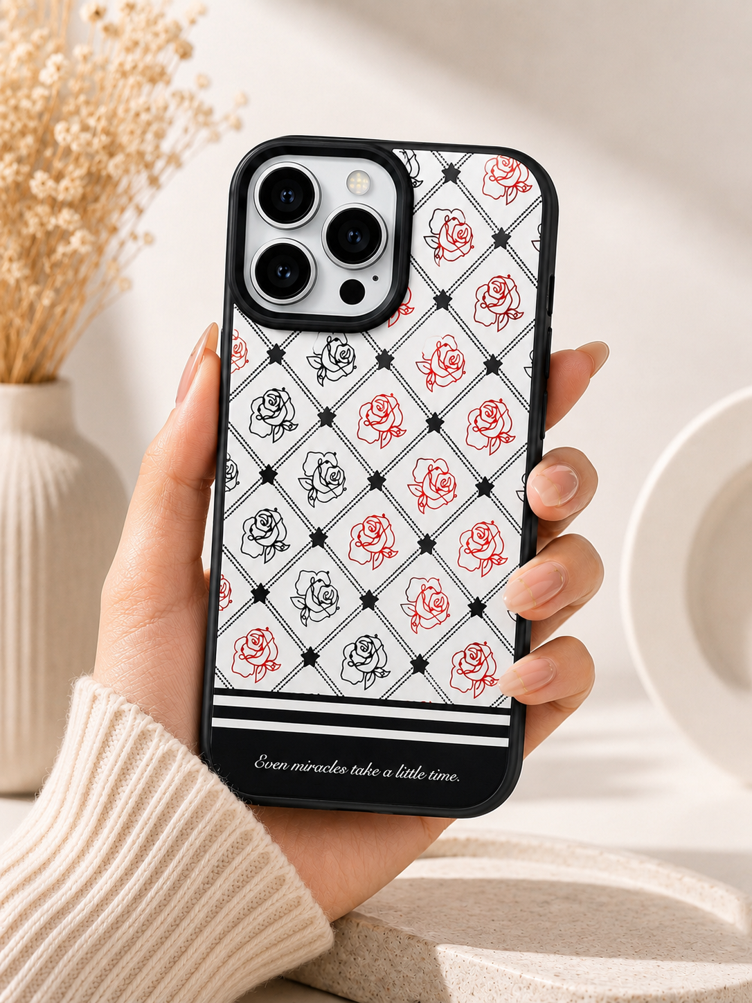 Glossy Designer Case For iPhone 15 Pro Max (Multi Flower)