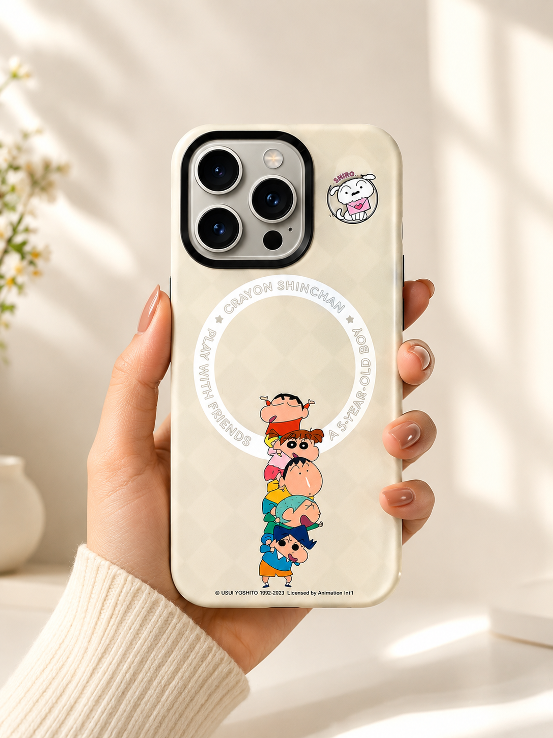 Shinchan Group Designer Case For iPhone 15 Pro Max (White)