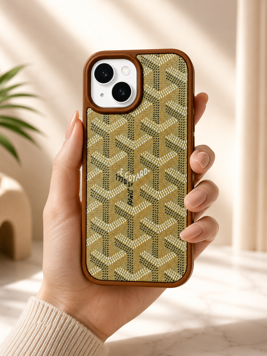 Branded PU Leather Case for iPhone 15 (Olive GREEN)