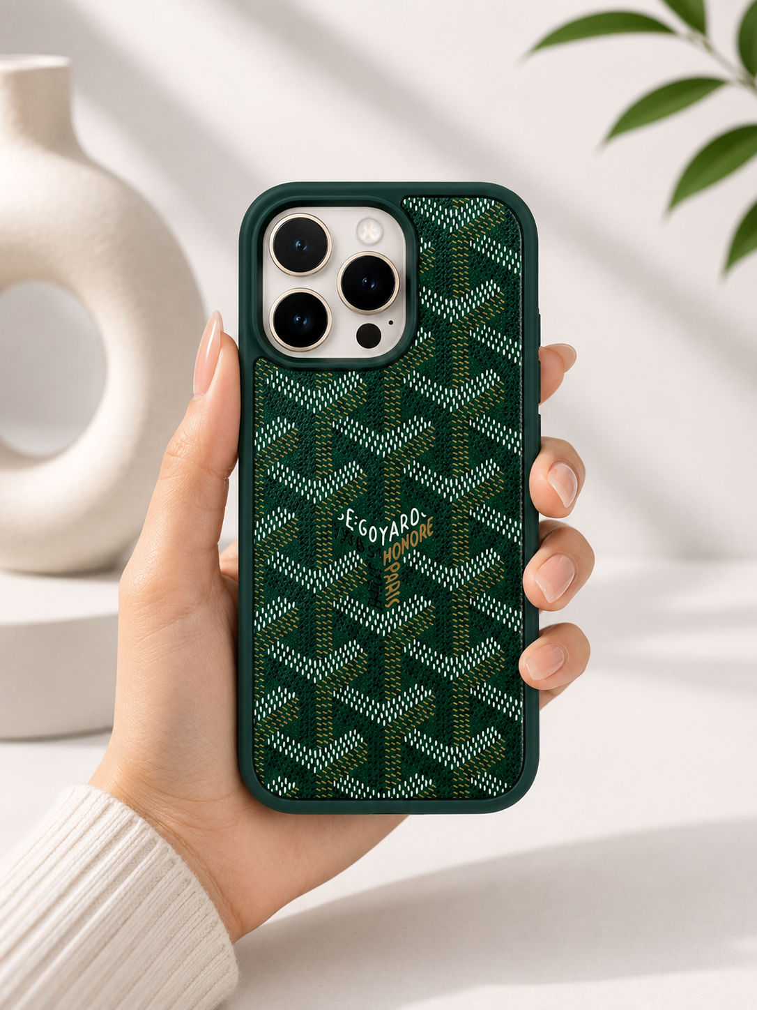 Branded PU Leather Case for iPhone 15 Pro (Green)