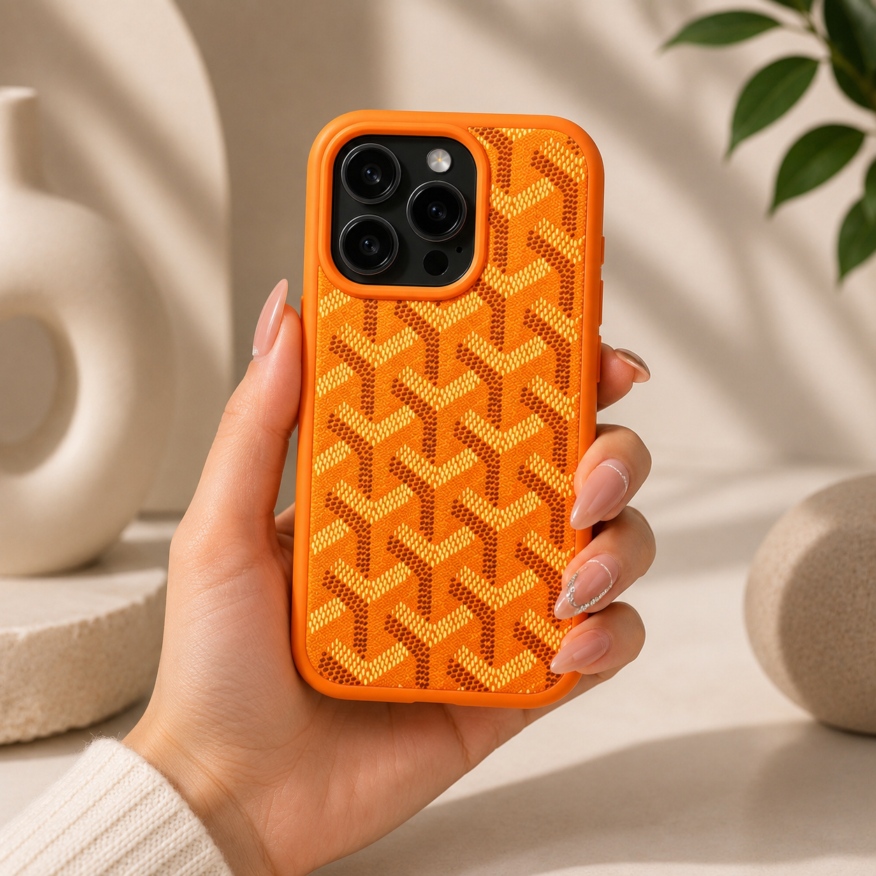Branded PU Leather Case for iPhone 15 Pro Max (Orange)
