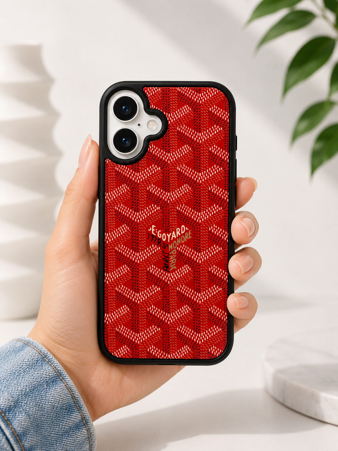 Branded PU Leather Case for iPhone 16 (Red)