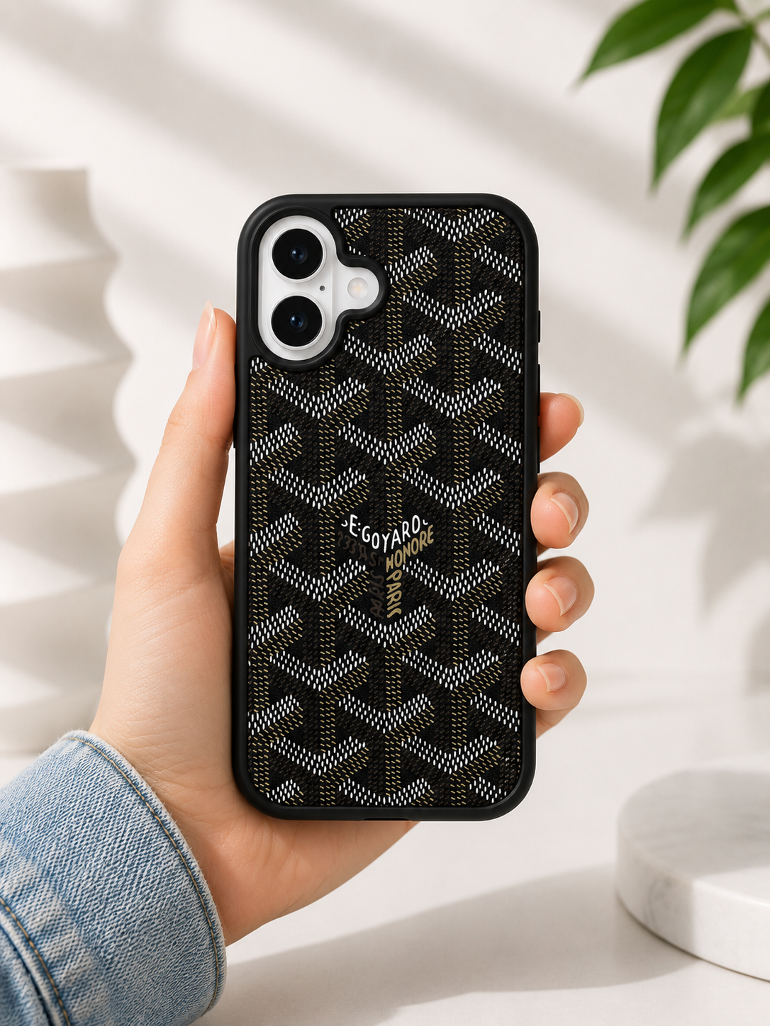 Branded PU Leather Case for iPhone 16 (Black)
