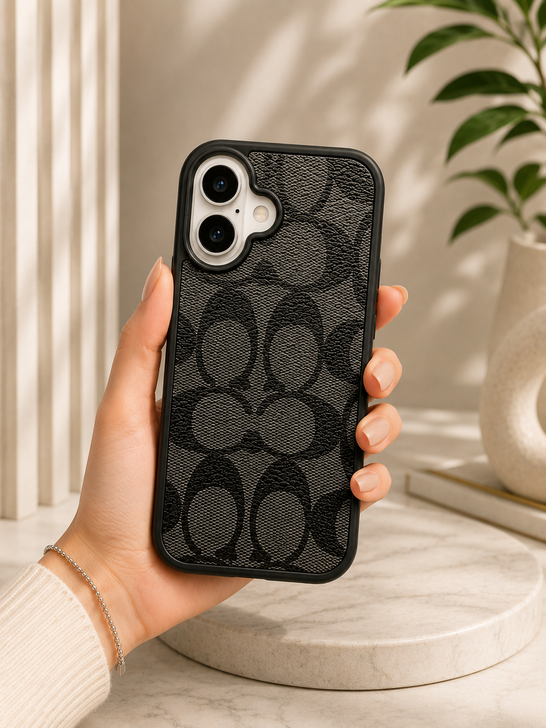 CCH Luxury Branded PU Leather Case for iPhone 17 (BLACK)