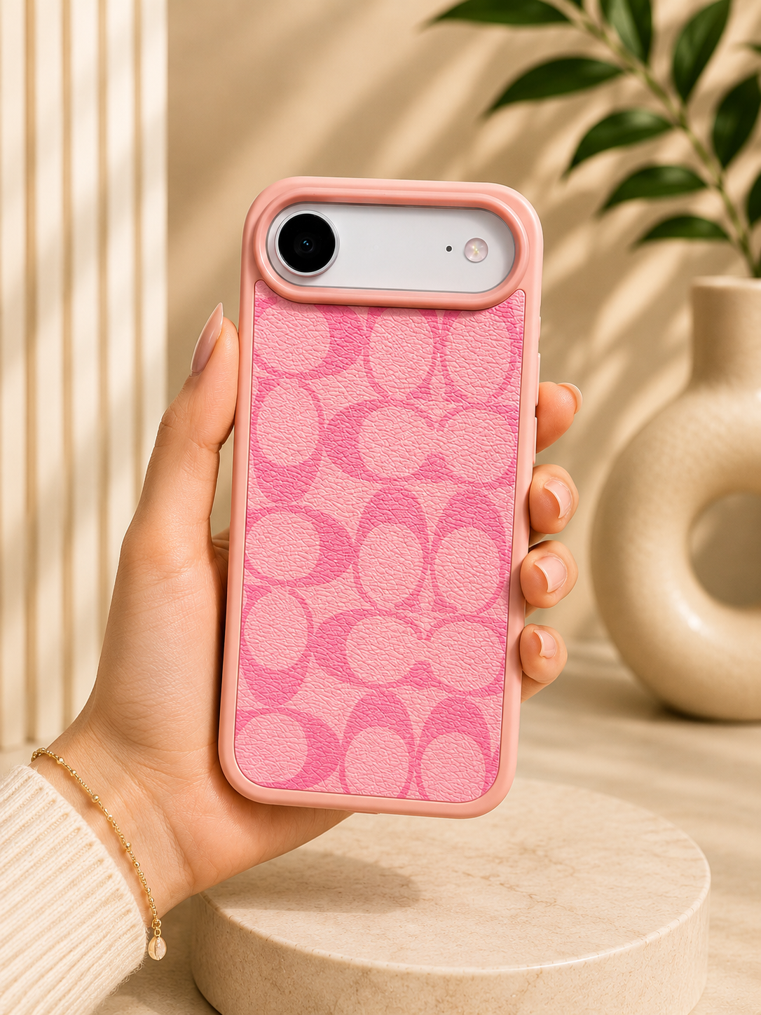CCH Luxury Branded PU Leather Case for iPhone 17 Air (Pink)