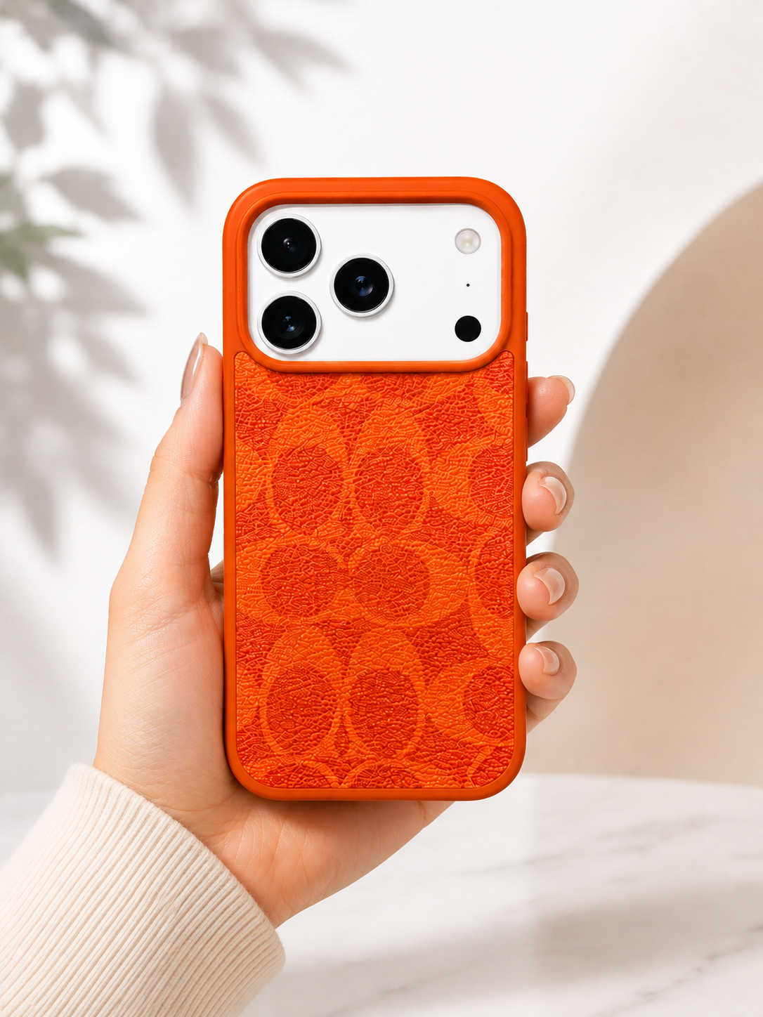 CCH Luxury Branded PU Leather Case for iPhone 17 Pro Max (Orange)