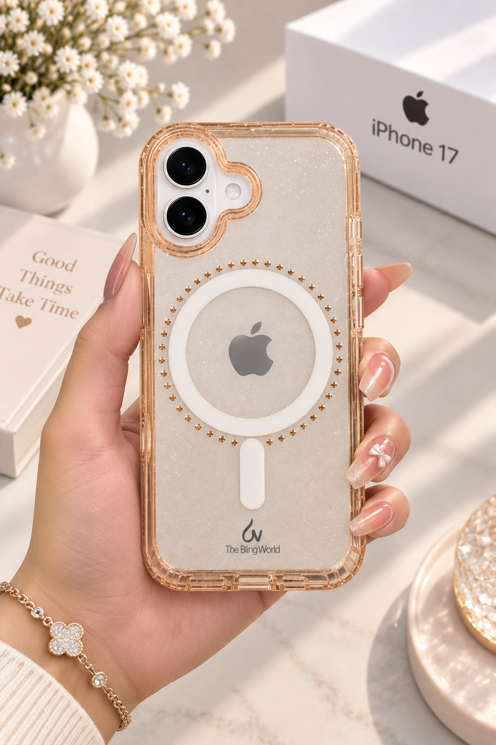 Swarovski Bling World Transparent MagSafe Stone Case for iPhone 17 (Rose Gold)