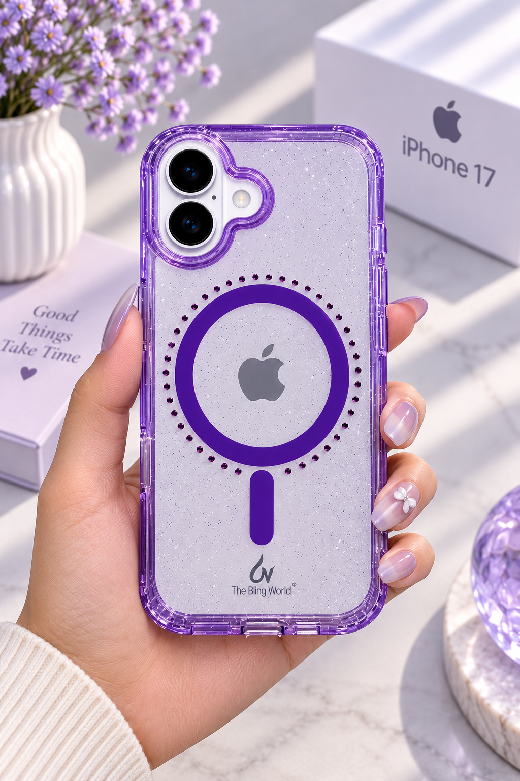 Swarovski Bling World Transparent MagSafe Stone Case for iPhone 17 (Purple)