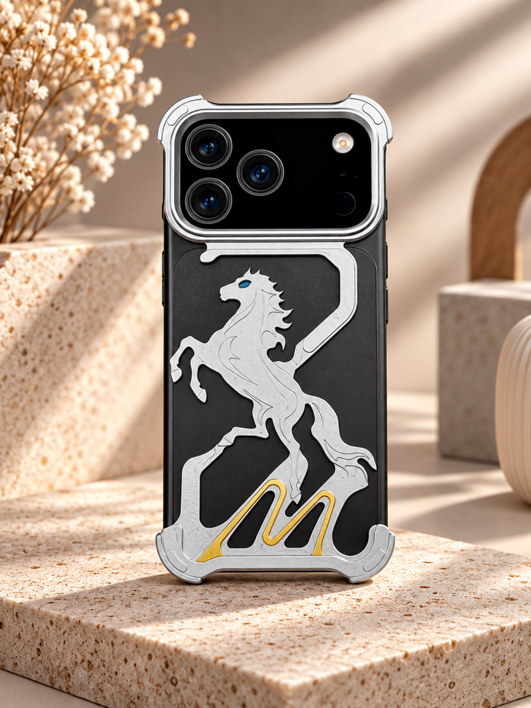 Metallic Horse Designer Case For iPhone 17 Pro / 18 Pro (Silver) (Code:5053)
