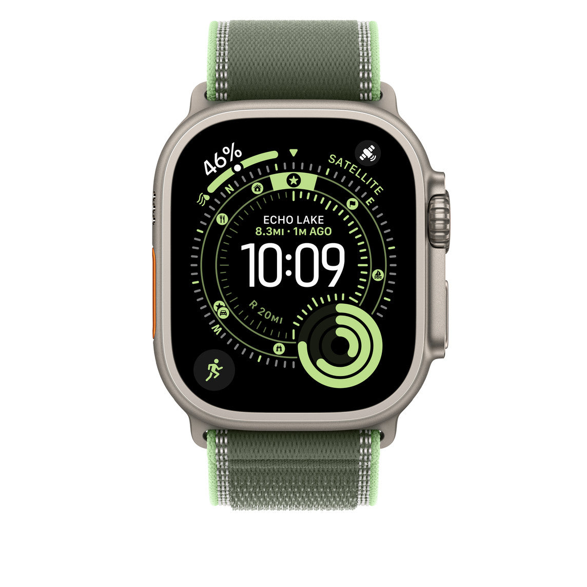 Green/Neon Trail Loop for iWatch 44/45/46mm & 49mmUltra with Silver Metal Connectors