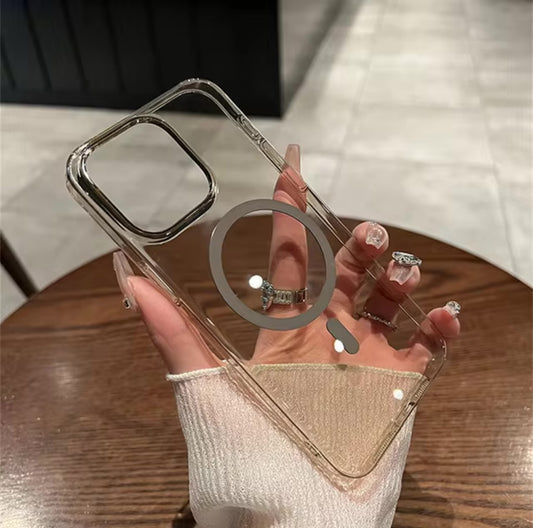 Ultra Thin Anti Yellow Transparent Hard PC Magsafe Compatible Case for iPhone 16 ProMax (Light Brown) (Desert Titanium)