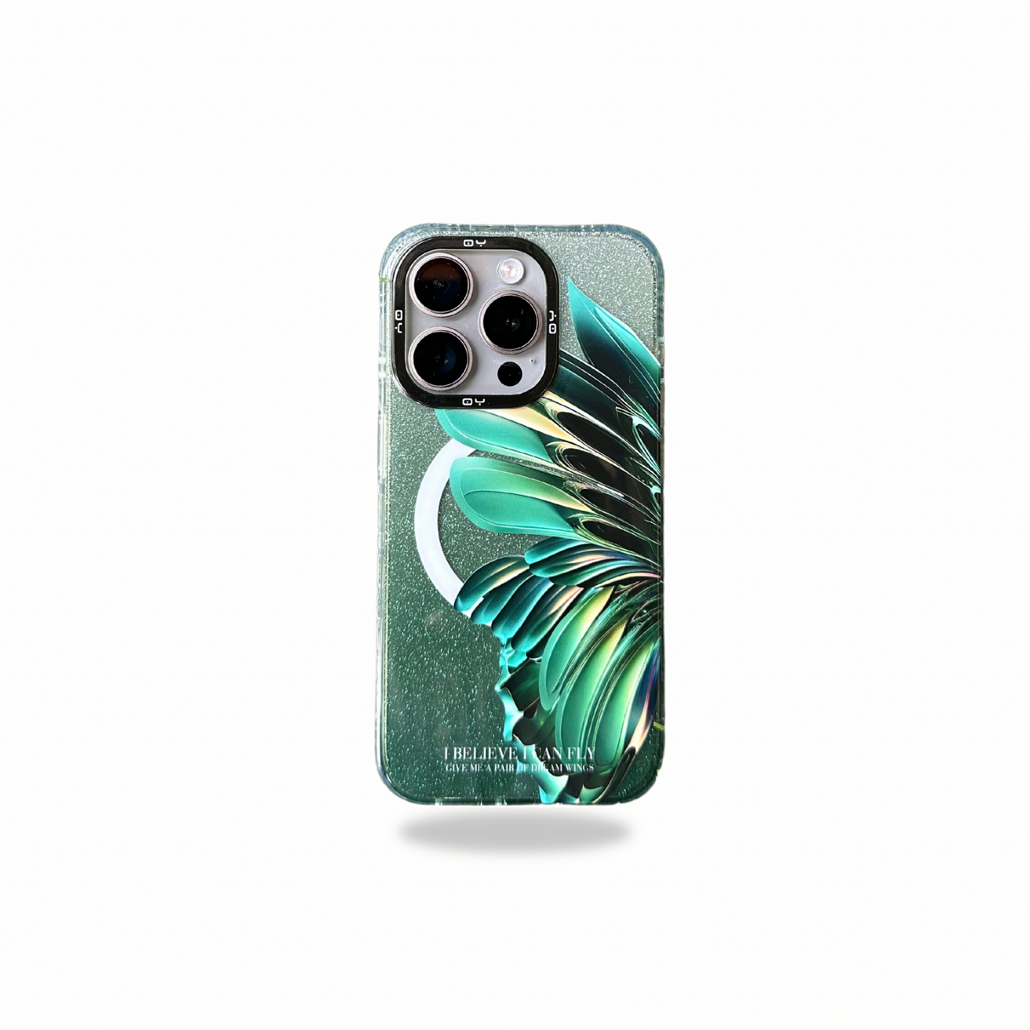 QY Feather Pattern Designer Silicon Magsafe Compatible Case for iPhone 15 Pro Max (Green)