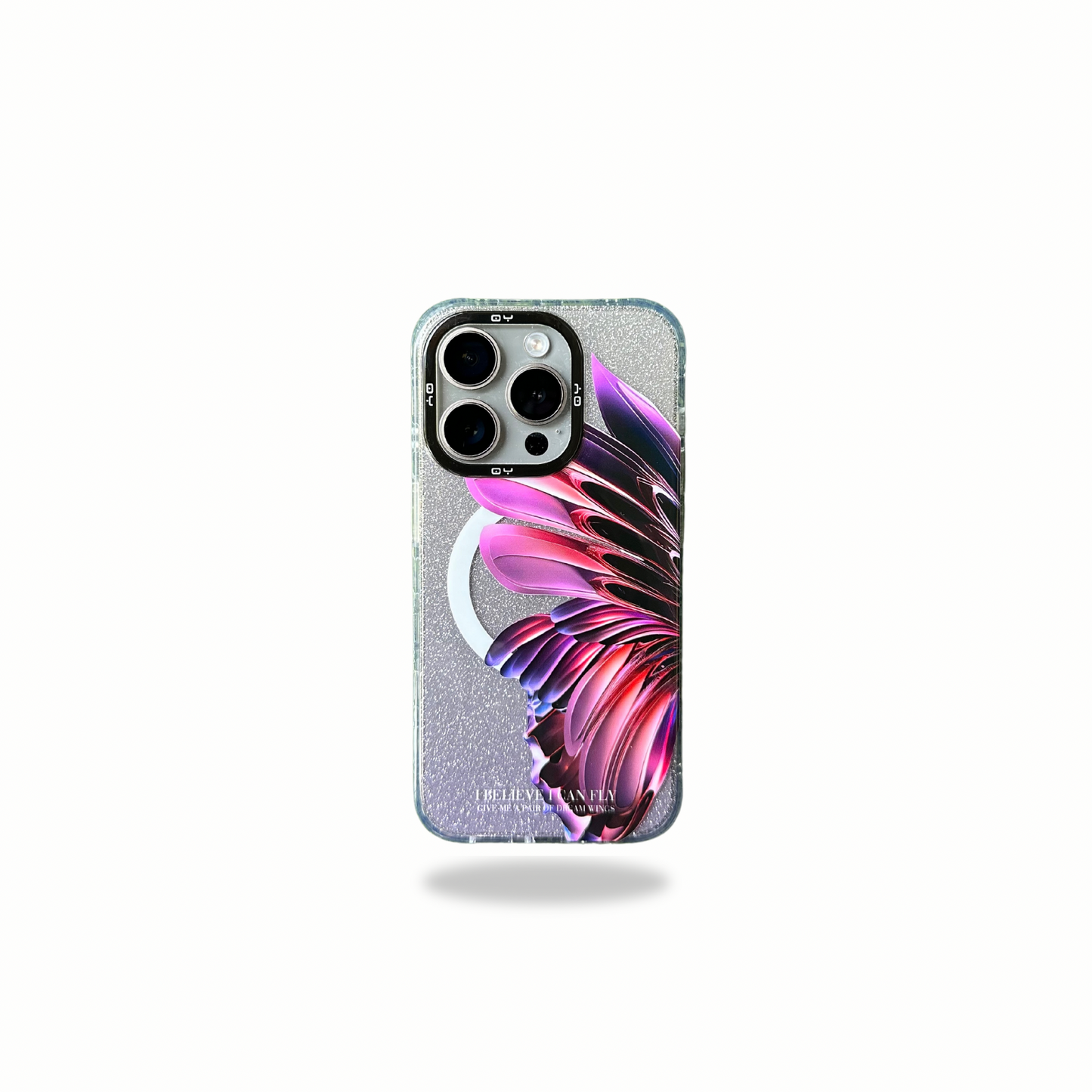 QY Feather Pattern Designer Silicon Magsafe Compatible Case for iPhone 15 Pro Max (Light Purple)