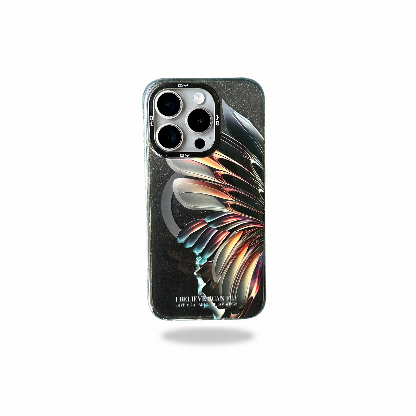 QY Feather Pattern Designer Silicon Magsafe Compatible Case for iPhone 15 Pro Max (Black)