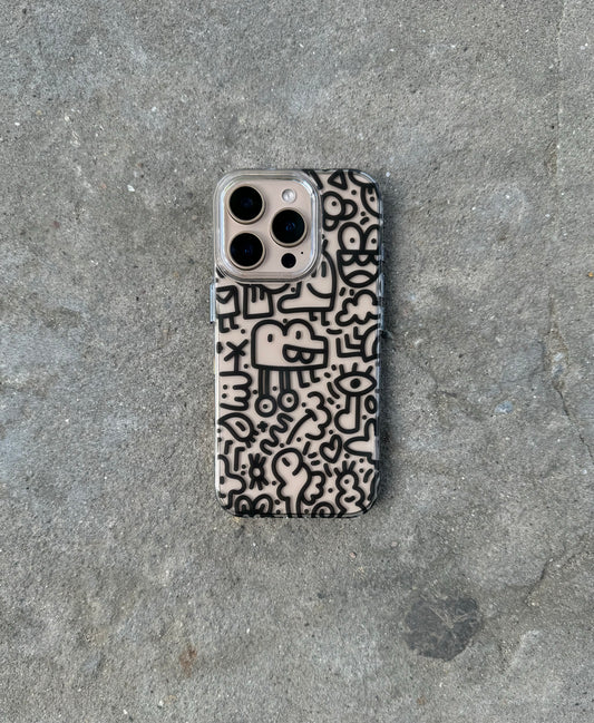 Doodles Design Transparent Designer Hard PC Anti Yellow Case for iPhone 15