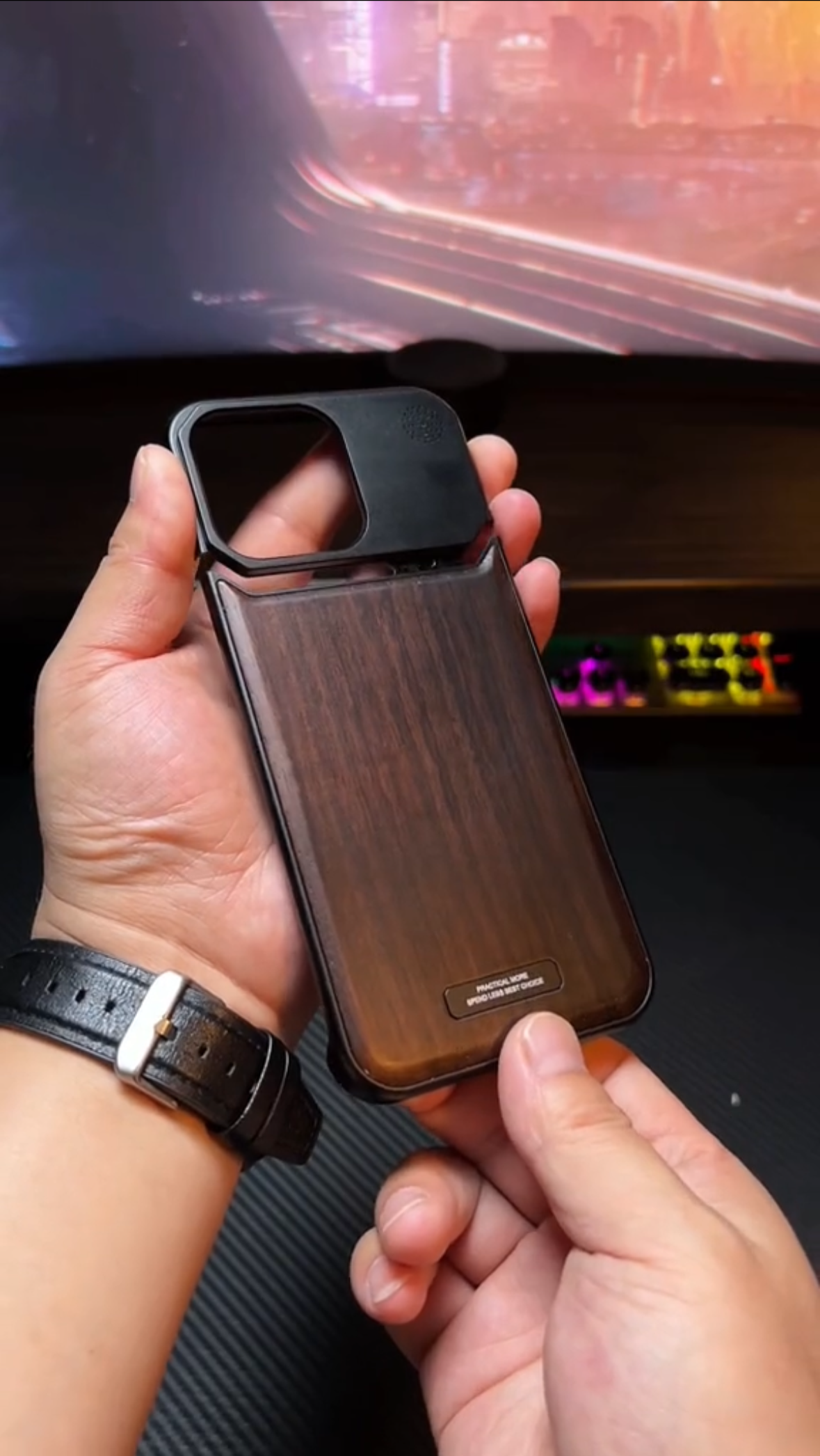 Super Slim Metal Frame Less Perfume Walnut Wood Case with Magsafe for iPhone 16 Pro Max (Black)