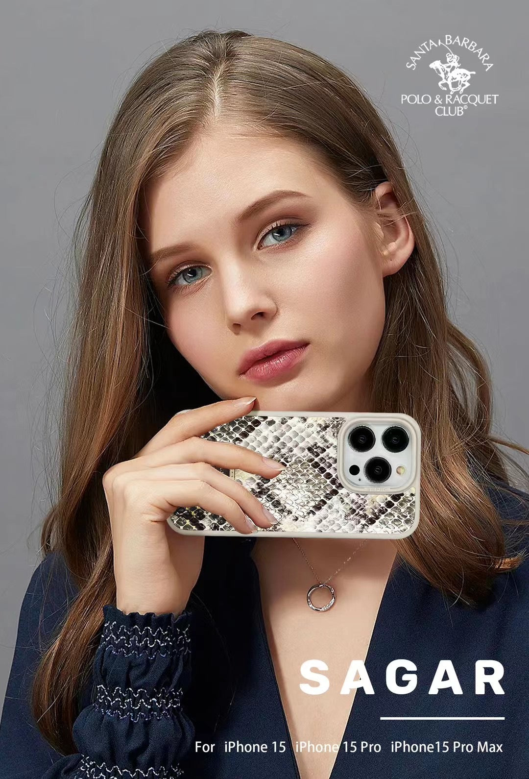 Polo Sagar Series Genuine Santa Barbara Leather Case for iPhone 15 Pro Max (White)