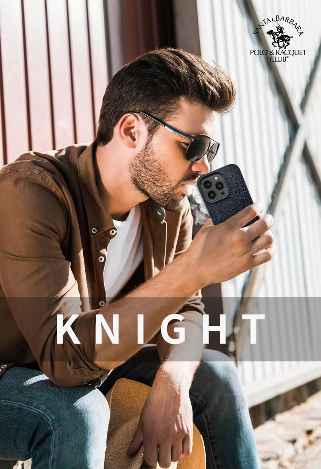 Santa Barbara Polo Knight Series Leather Back Cover iPhone 15 (Black)