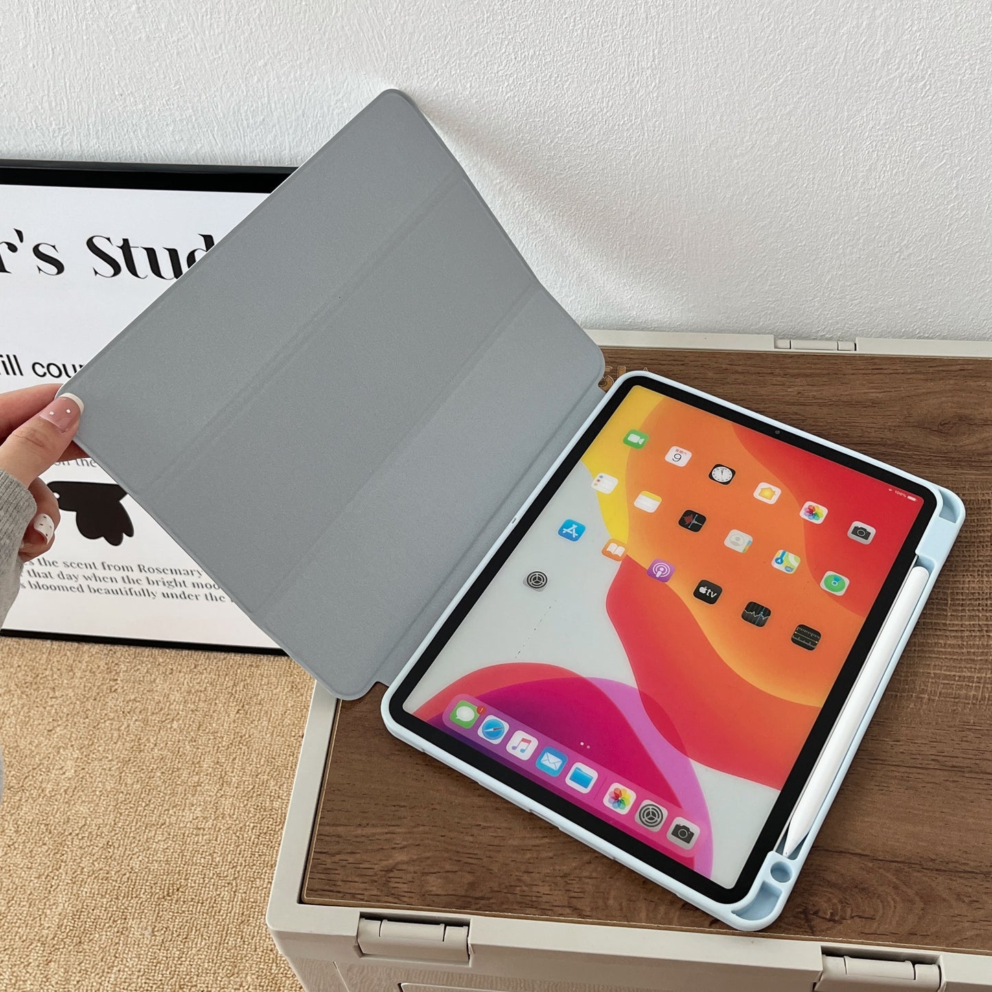 Stitch PU Leather Finish Foldable Flip Case for iPad 10.9 (10th Gen)/ A16 (11th Gen) (Light Blue)