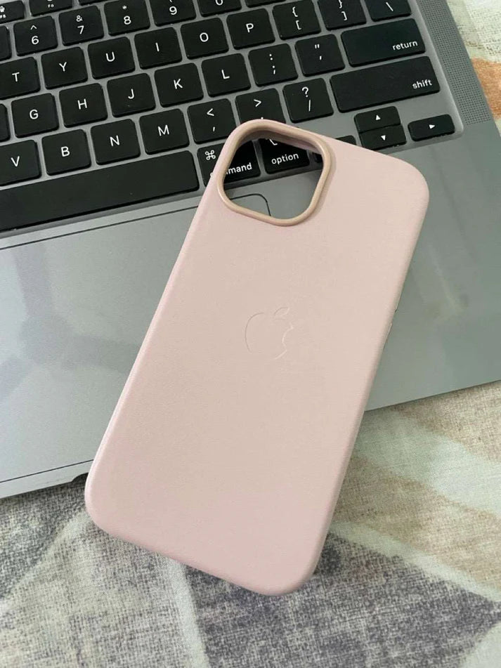 PU Leather Magsafe Compatible Logo Case for iPhone 14 Pro (Light Pink)