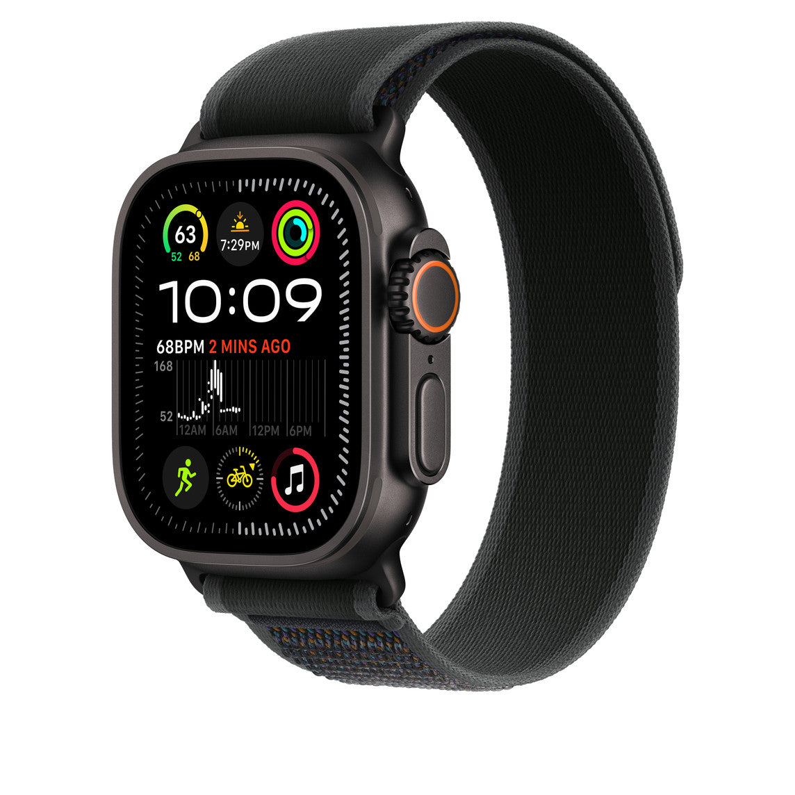 Black Trail Loop for iWatch 44/45/46mm & 49mmUltra with Black Metal Connectors