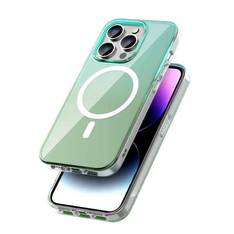 MultiColour 3D Reflection with Hydrophobic Coating Magsafe Case for iPhone 15 (Light Green)