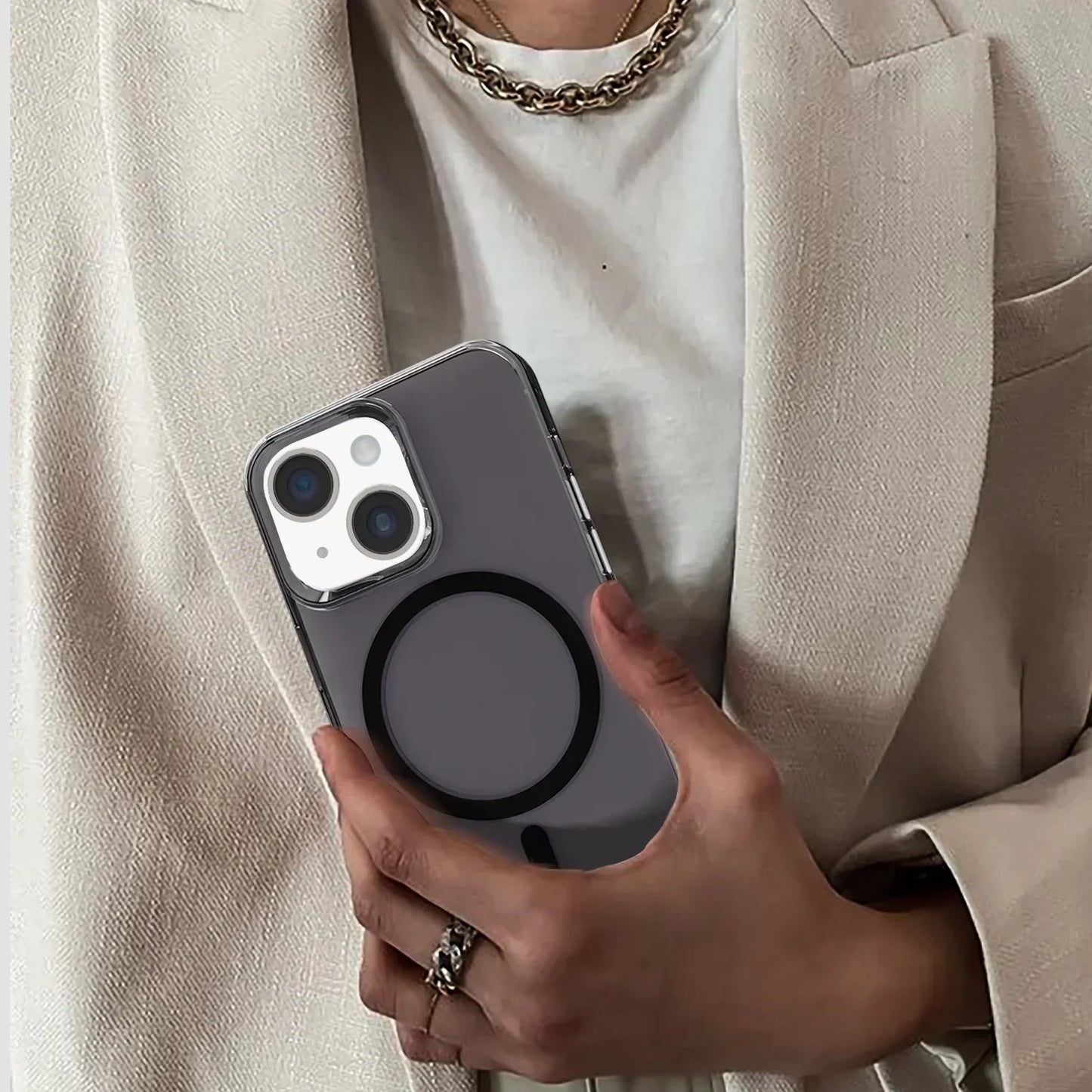 Transparent Smoke Grey Gloss Finish Magsafe Compatible Case with Animation/Notification for iPhone 14 Pro Max