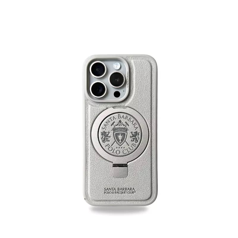Santa Barbara Polo Primo Series with Magsafe Stand Leather Back Cover iPhone 15 Pro Max (Grey)