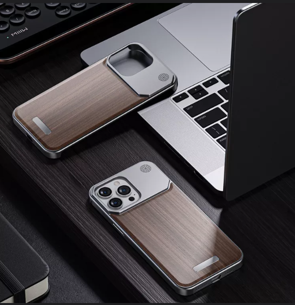Super Slim Metal Frame Less Perfume Teak Wood Case with Magsafe for iPhone 16 Pro Max (Natural Titanium)