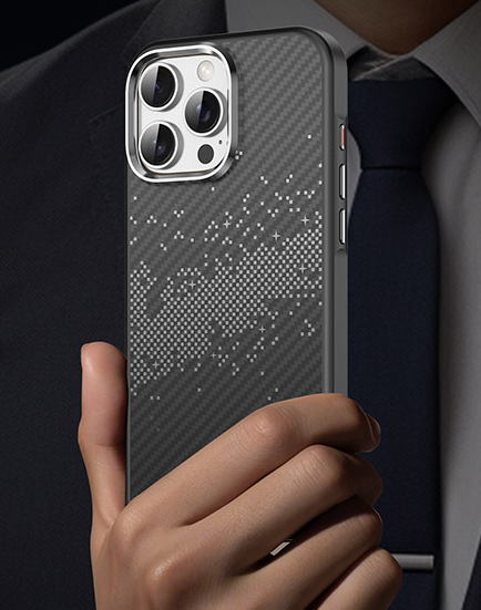 TOTU Matte Finish Carbon Fibre Case for iPhone 16 Pro Max (Natural Titanium)