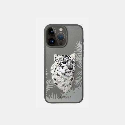 Santa Barbara Polo Snow Tiger Embroided Case for iPhone 15 Pro Max (Grey)