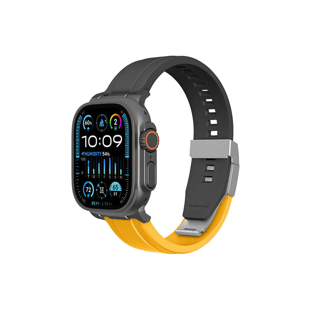 AMAZING THINGS Silicon watch Band for iWatch 44mm/45mm/46mm &49mm(ULTRA) (BLACK/YELLOW)