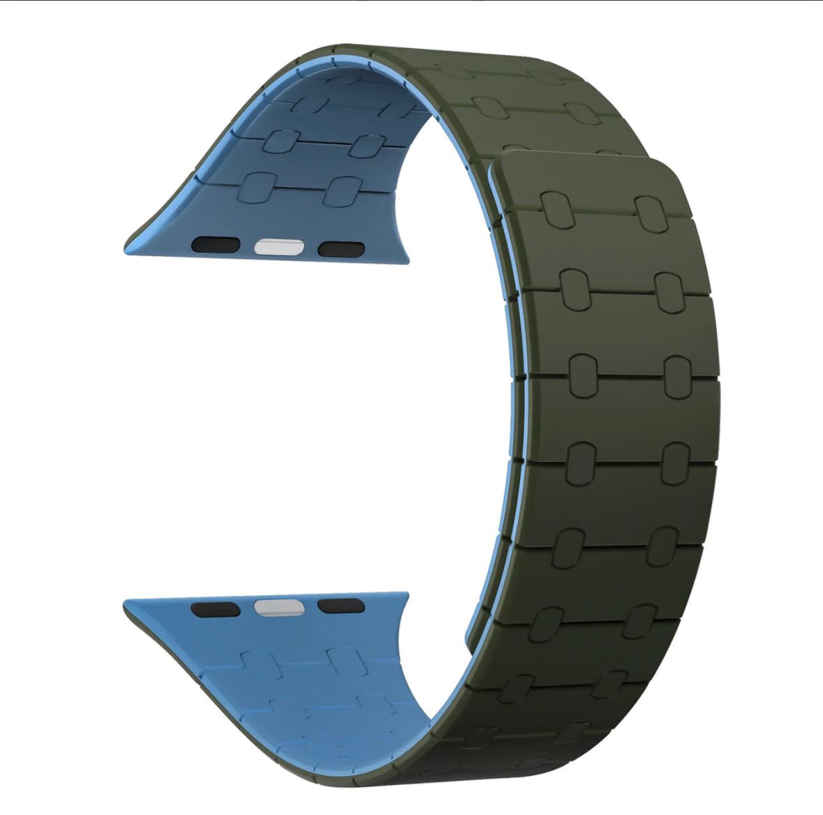 Silicon Magnetic Strap for Apple Watch 42/44/45 & 49mm (Ultra & Ultra 2) (Olive/SkyBlue)