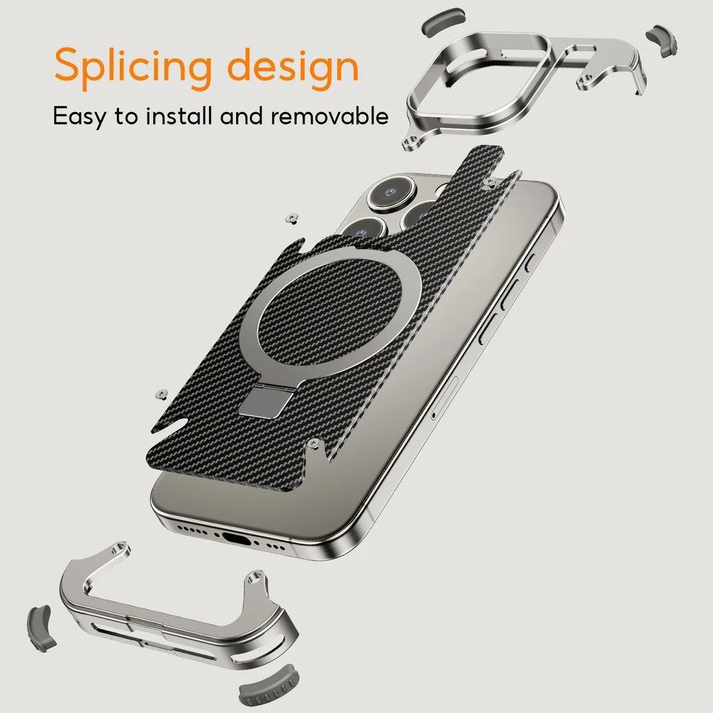 Metallic Frameless Carbon Fibre Shell Case with Magsafe Stand for iPhone 15 Pro Max