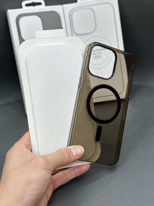 Transparent Smoke Grey Gloss Finish Magsafe Compatible Case with Animation/Notification for iPhone 15 Plus