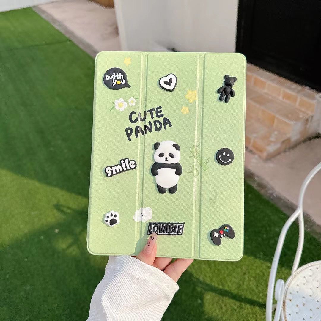 3D Cute Panda PU Leather Finish Foldable Flip Case for iPad 10.2