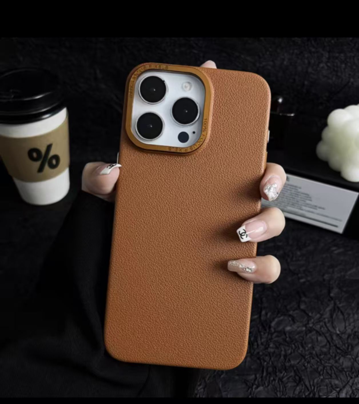 Leather Textured Hard PC Case for iPhone 16 Pro Max (Brown)