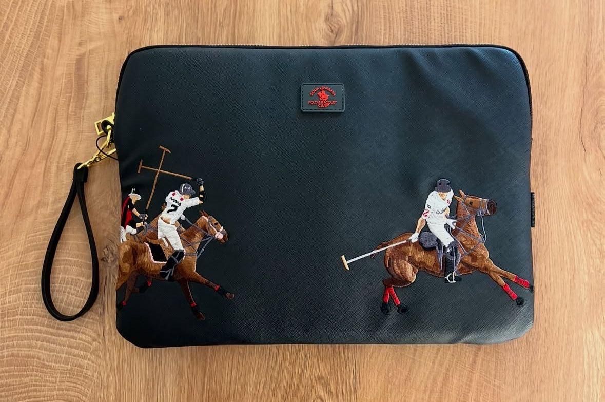 Santa Barbara Polo Embroided Black PU Leather Macbook Sleeve for Macbook 13"/14"/ iPad Pro 12.9