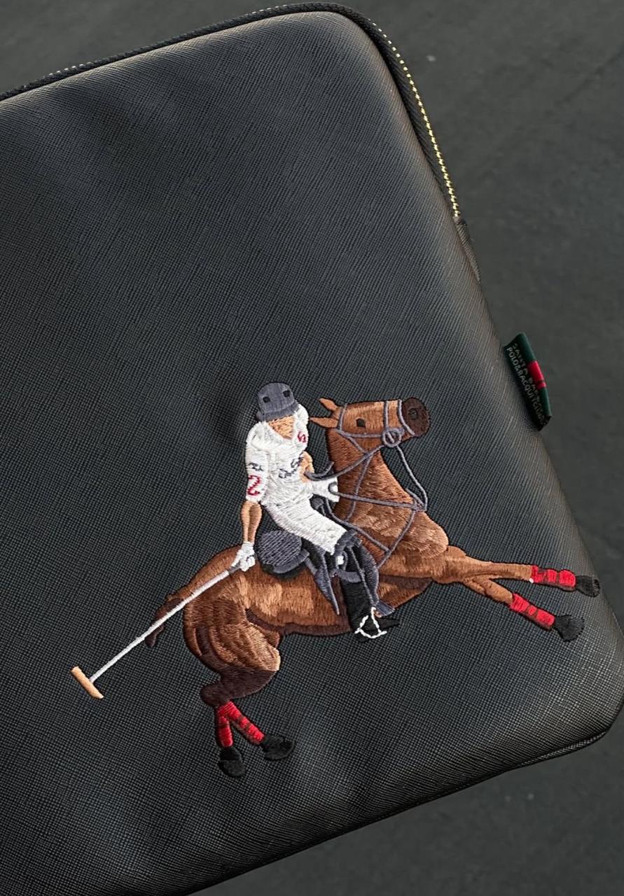 Santa Barbara Polo Embroided Black PU Leather Macbook Sleeve for Macbook 13"/14"/ iPad Pro 12.9