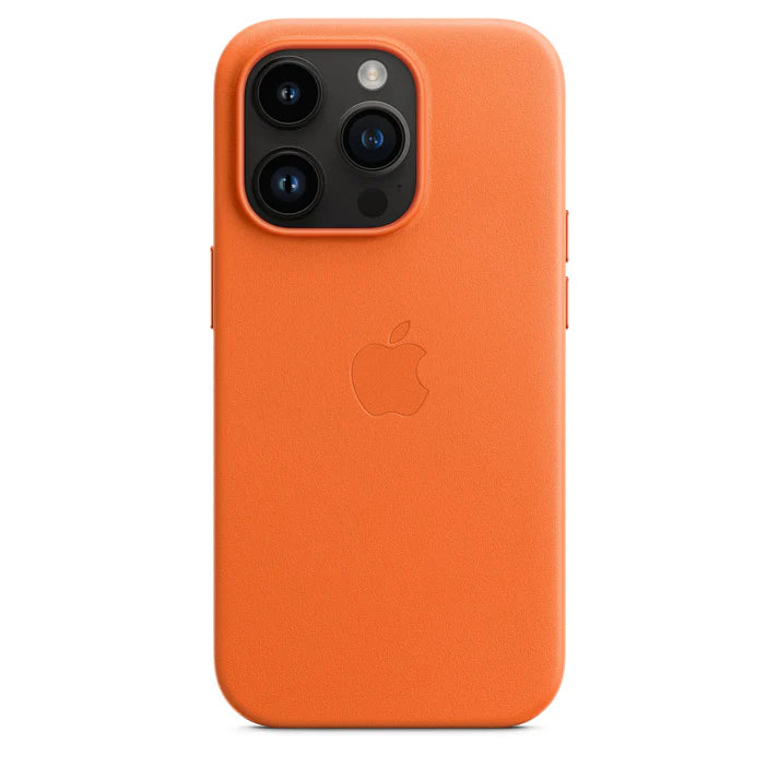 PU Leather Magsafe Compatible Logo Case for iPhone 15 Pro Max (Orange)